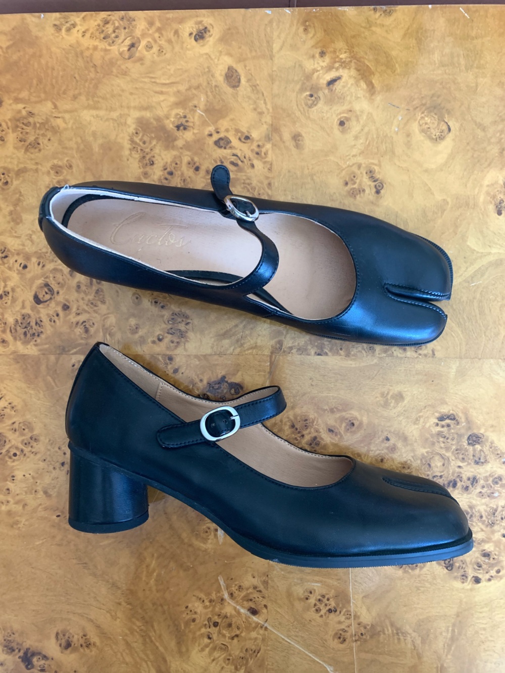 Cuctos Black Split-Toe Mary Jane Flats